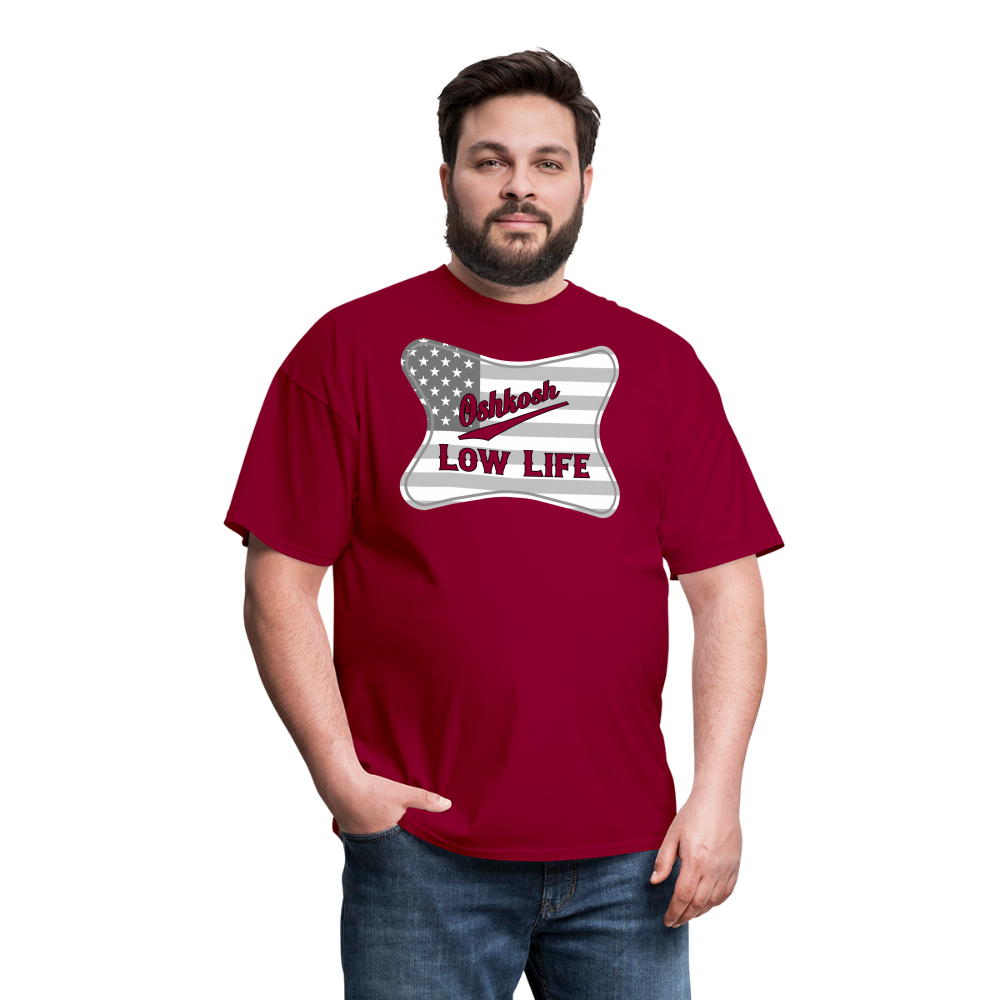 Oshkosh- Gray and White Flag- Unisex Classic T-Shirt - dark red