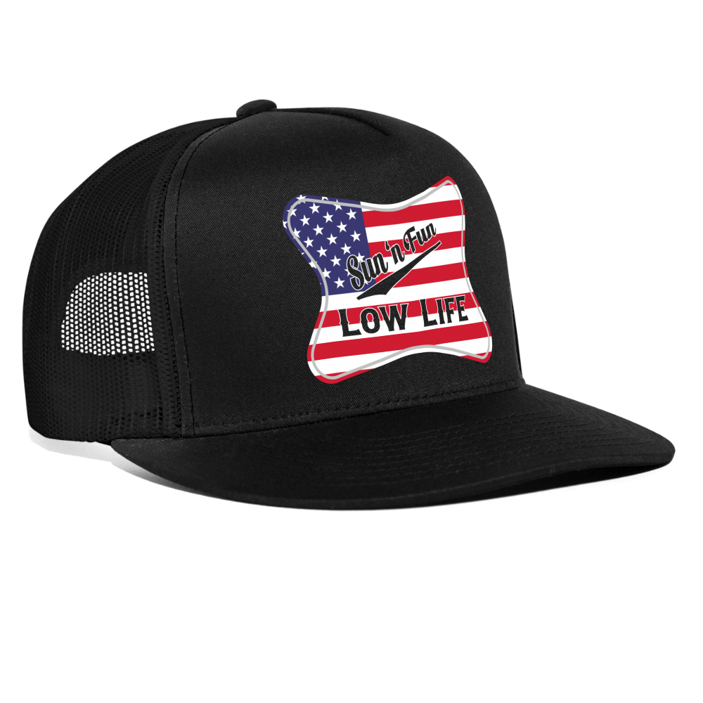 Sun 'N Fun in American Flag Trucker Cap - black/black
