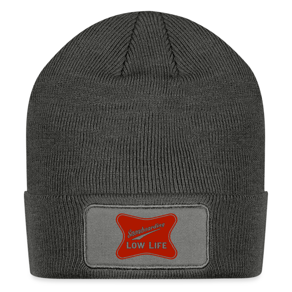 Snowboarding - Red - Patch Beanie - charcoal grey