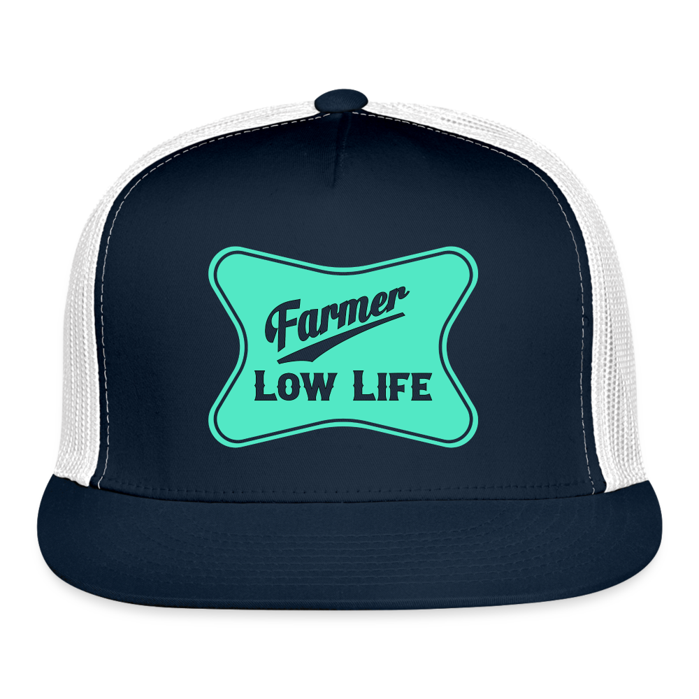 Farmer - Teal - Low Life Trucker Cap - navy/white