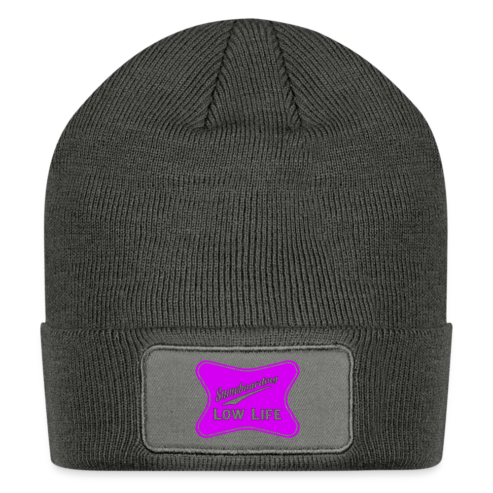 Snowboarding - Pink - Patch Beanie - charcoal grey