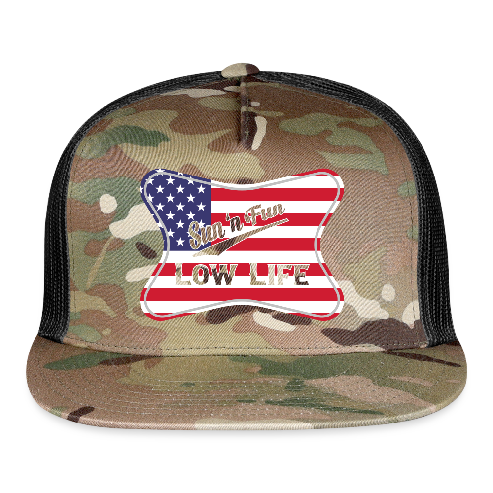 Sun 'N Fun in American Flag Trucker Cap - MultiCam\black