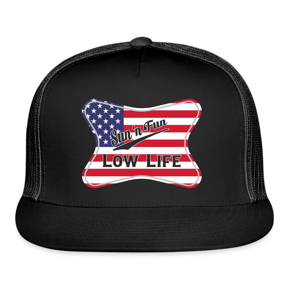 Sun 'N Fun in American Flag Trucker Cap - black/black