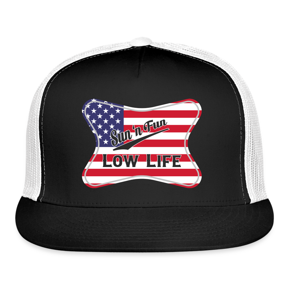 Sun 'N Fun in American Flag Trucker Cap - black/white