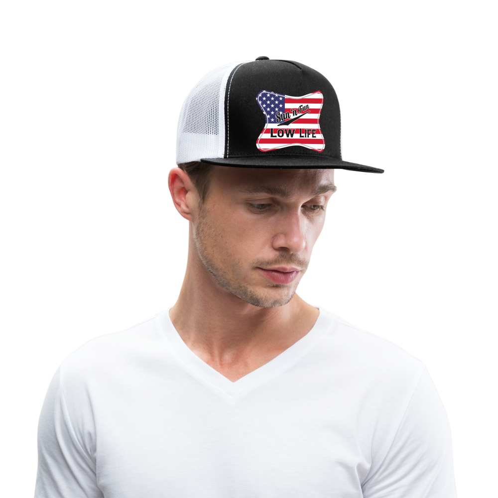 Sun 'N Fun in American Flag Trucker Cap - black/white