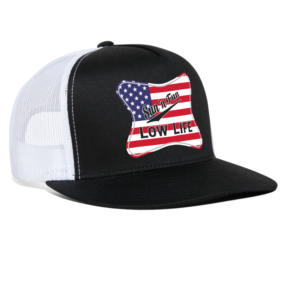 Sun 'N Fun in American Flag Trucker Cap - black/white