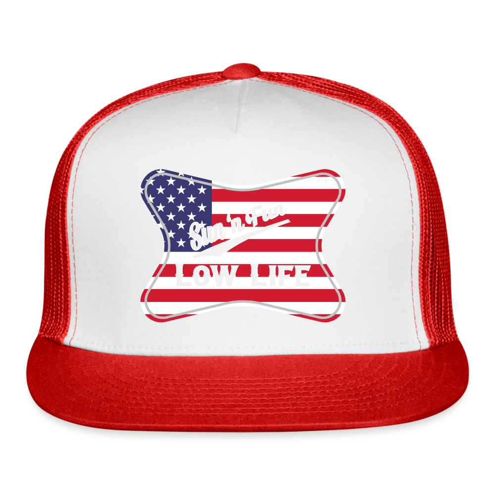 Sun 'N Fun in American Flag Trucker Cap - white/red