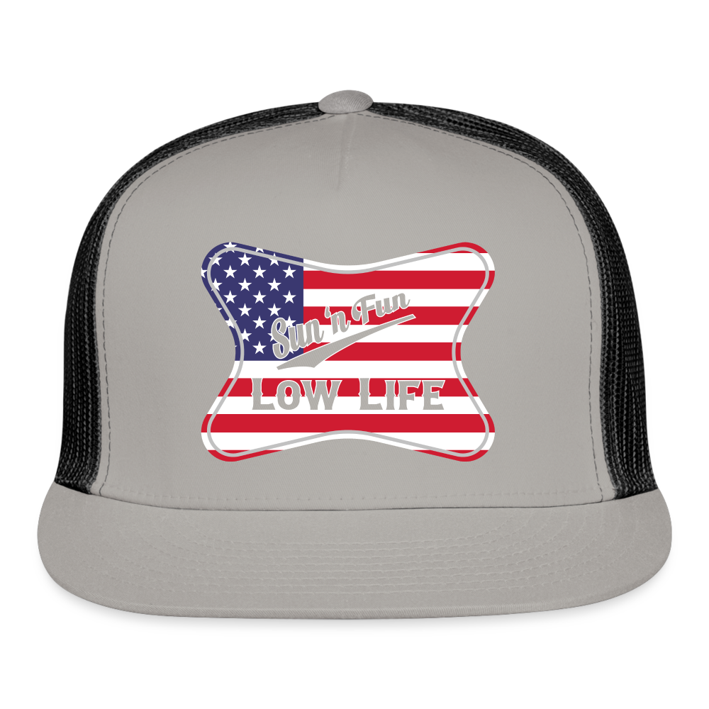 Sun 'N Fun in American Flag Trucker Cap - gray/black