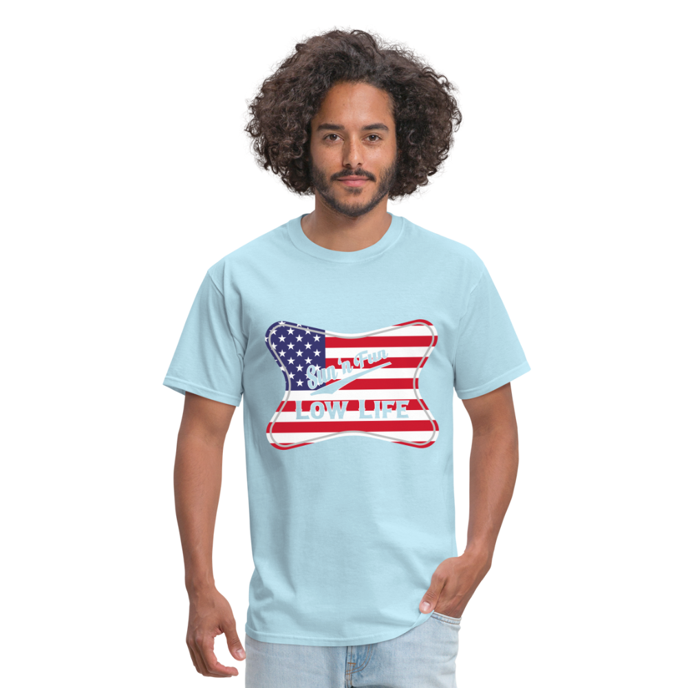 Sun 'N Fun in American Flag Unisex Classic T-Shirt - powder blue