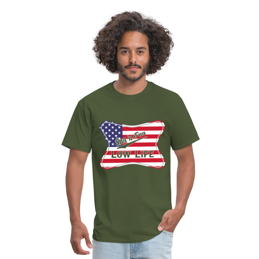 Sun 'N Fun in American Flag Unisex Classic T-Shirt - military green